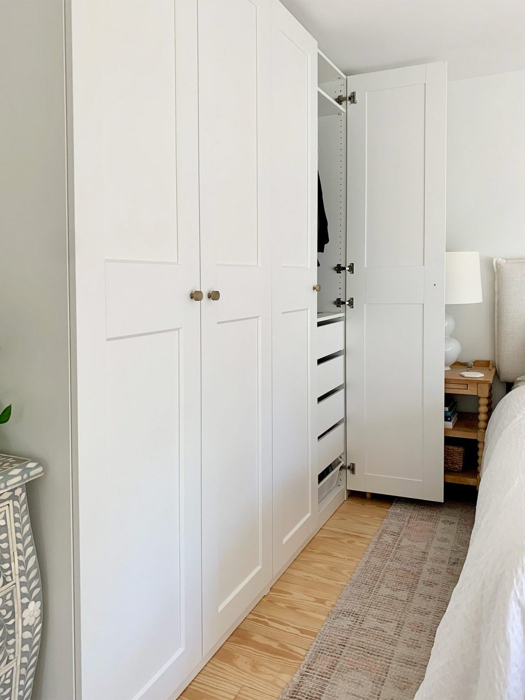 Open Closet Door To Ikea Pax Wardrobe System Next To Bed