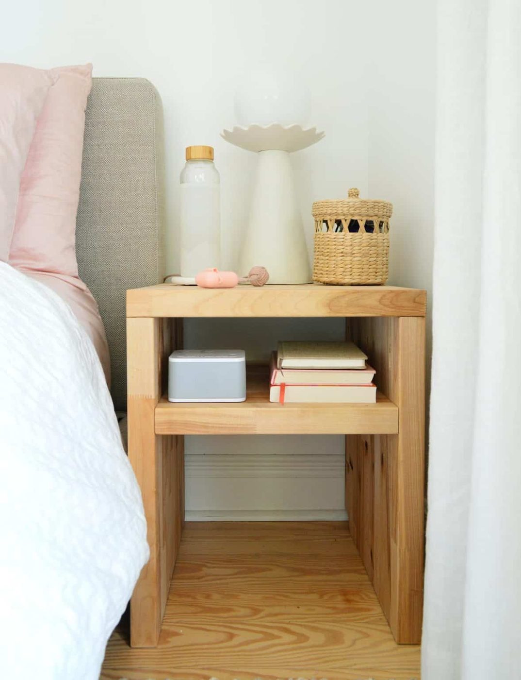 Close Up Of Plain Modern Hands-on Nightstand With Single Shelf