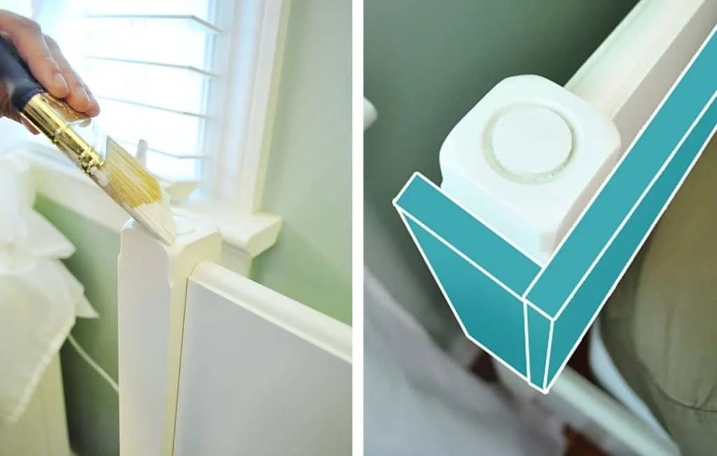 Mock up of Hands-on upholstered headboard frame that wraps around existing posts