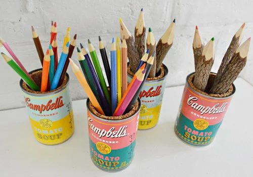 Turning Soup Cans Into Pop Art Pencil Cups: a house log