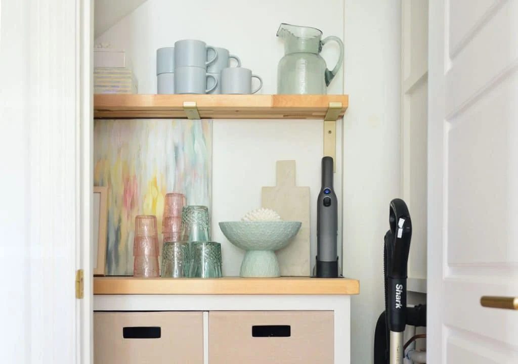 Detail of Utility Closet With Fairly Butcher Block Shelving