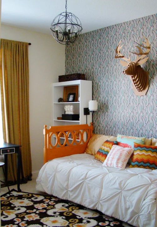 An Remarkable Big Boy Room With Patterned Wallpaper