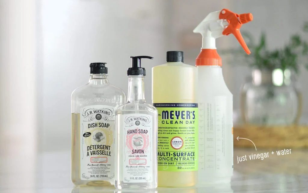 Household Cleaning Products On Table
