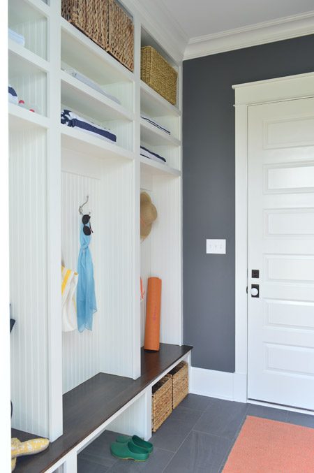 Mudroom In Builder Show House With Built In Shelves And Benches