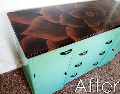 Staining A Dresser Alongside A Decorative Flower Pattern