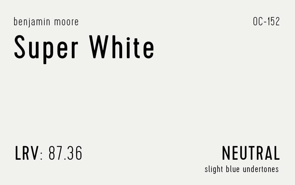 Benjmain Moore Especially White Swatch With Paint Info LRV Undertone