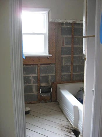 Demo Tile, Mortar, & Metal Mesh In Bathroom Walls, step by step