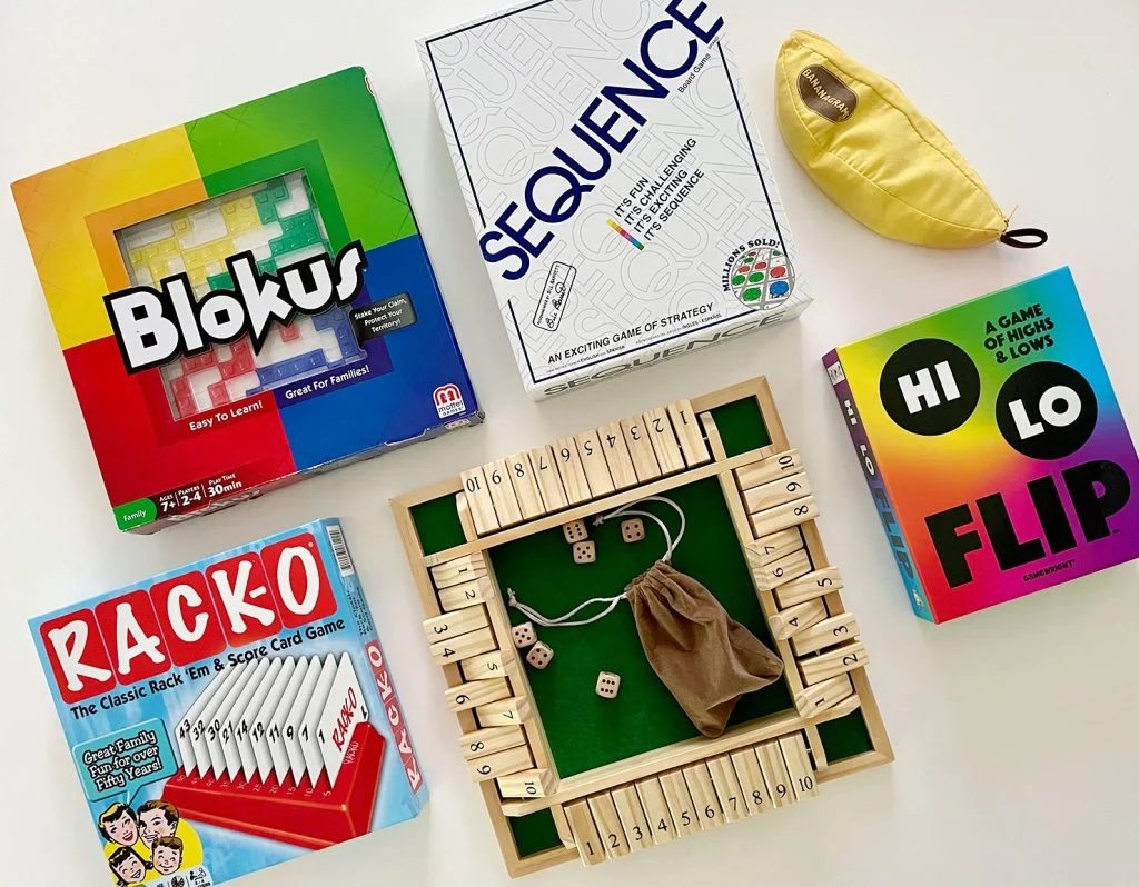 Best Straightforward To Learn Board Games Blokus Sequence Bananagrams Racko Shut The Box Hi Lo Flip