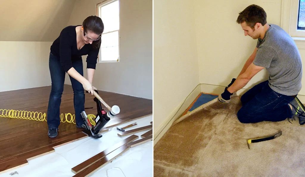 The house team Doing Flooring Projects Side By Side