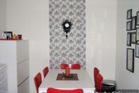Kitchen Makeover: Red Dining Chairs and Fabric Accent Wall