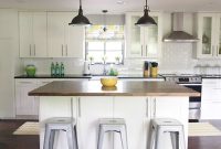 White Kitchen Remodel: White Tile and Butcher Block Island