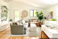 Family Room That Doubles as Office, Art Studio, and Home Theater