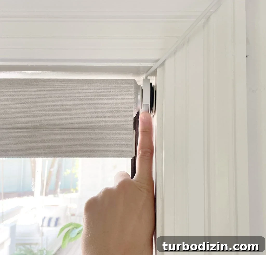 How to Install Smart Motorized Window Blinds 15 Finger Pressing Manual Button On Smart Roller Shade Blind In Case Of Emergency