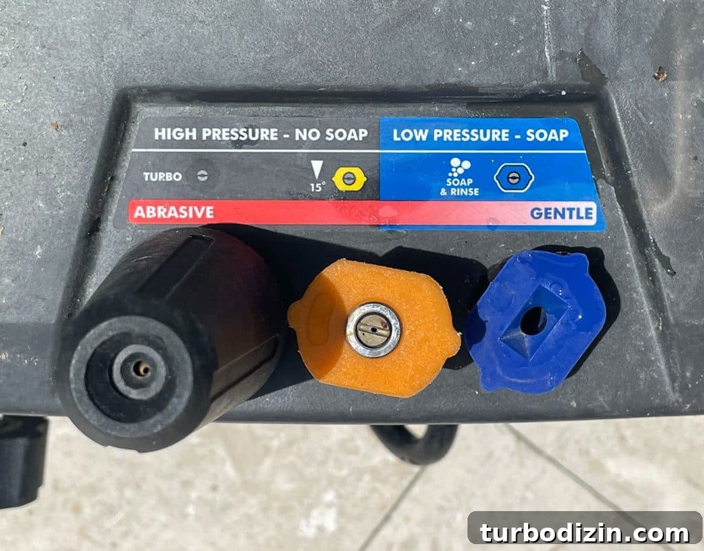 Pressure Washer Nozzle Guide On Side of Electric Pressure Washer