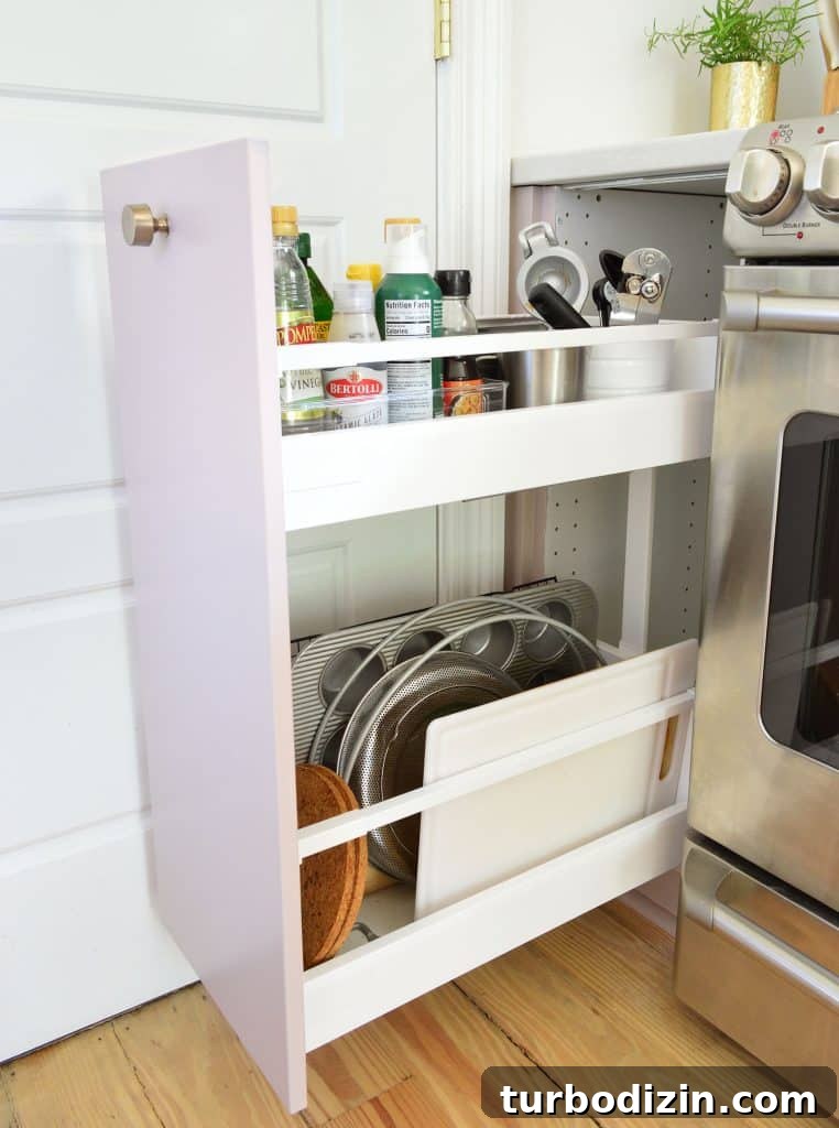 Small Ikea Kitchen Organization Ideas for Tight Spaces 13 Narrow Drawer Next To Stove With Oils And Cutting Boards