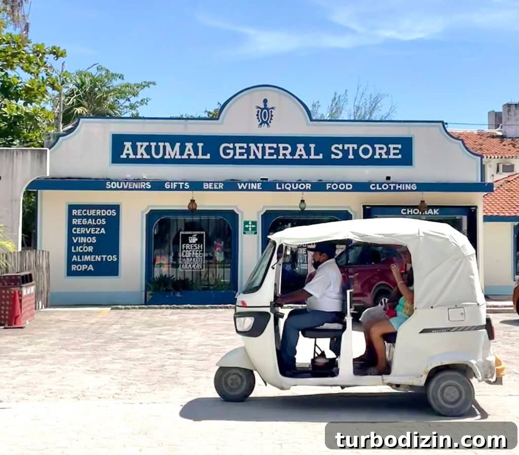 Traveling to Mexico with Kids and a Dog: Family Guide 8 Akumal General Store With Small Taxi In Mexico