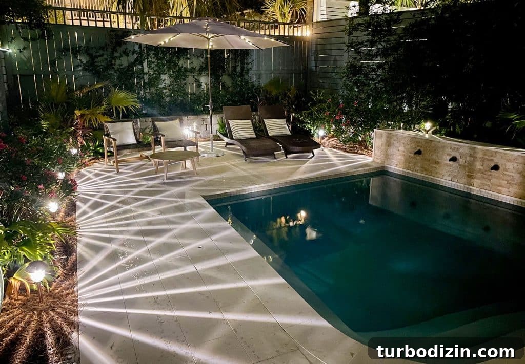 Top-Rated Outdoor Solar Lights for Bright, Reliable Yard Lighting 3 Backyard Pool Illuminated with LED Solar Pathway Lights