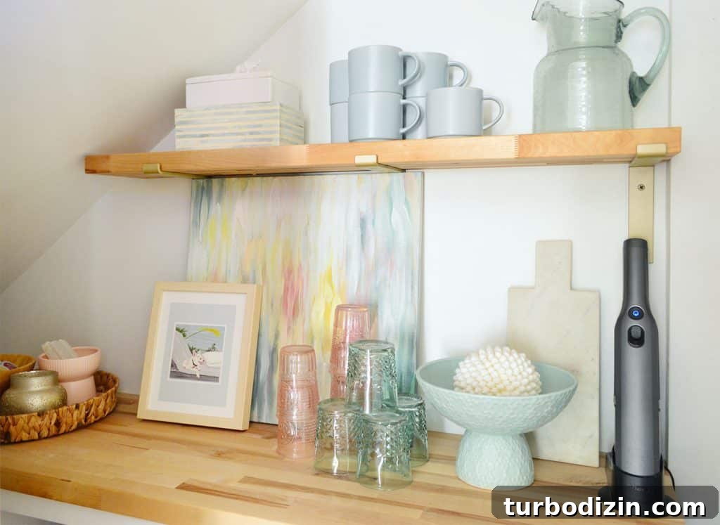 Butcher Block Counter And Matching Floating Shelf In Utility Closet