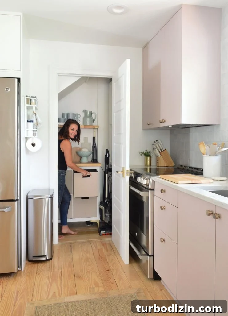 Sherry Standing In Small Utility Closet With Cube Organizer