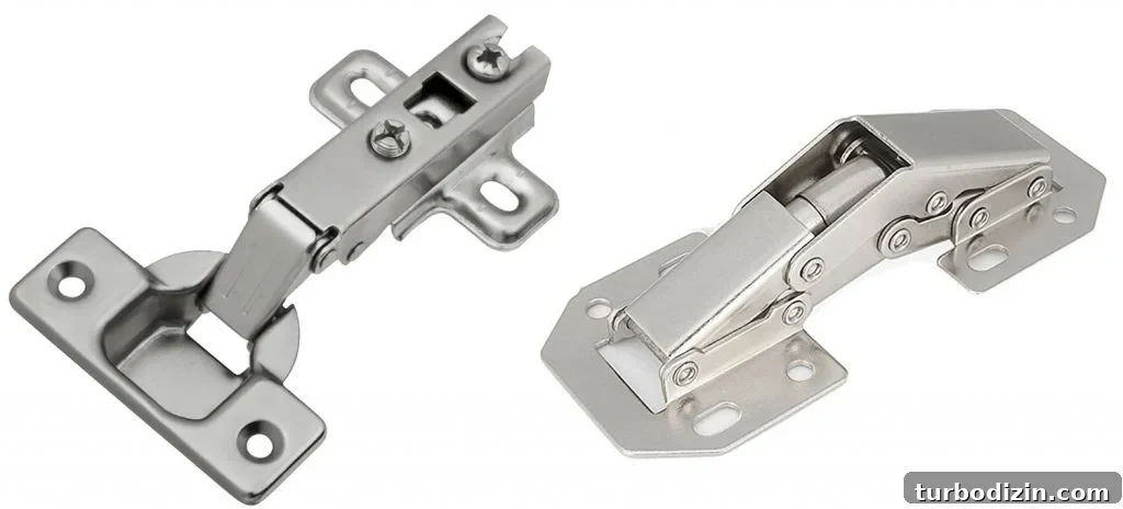 Side by side of hidden cabinet hinge options