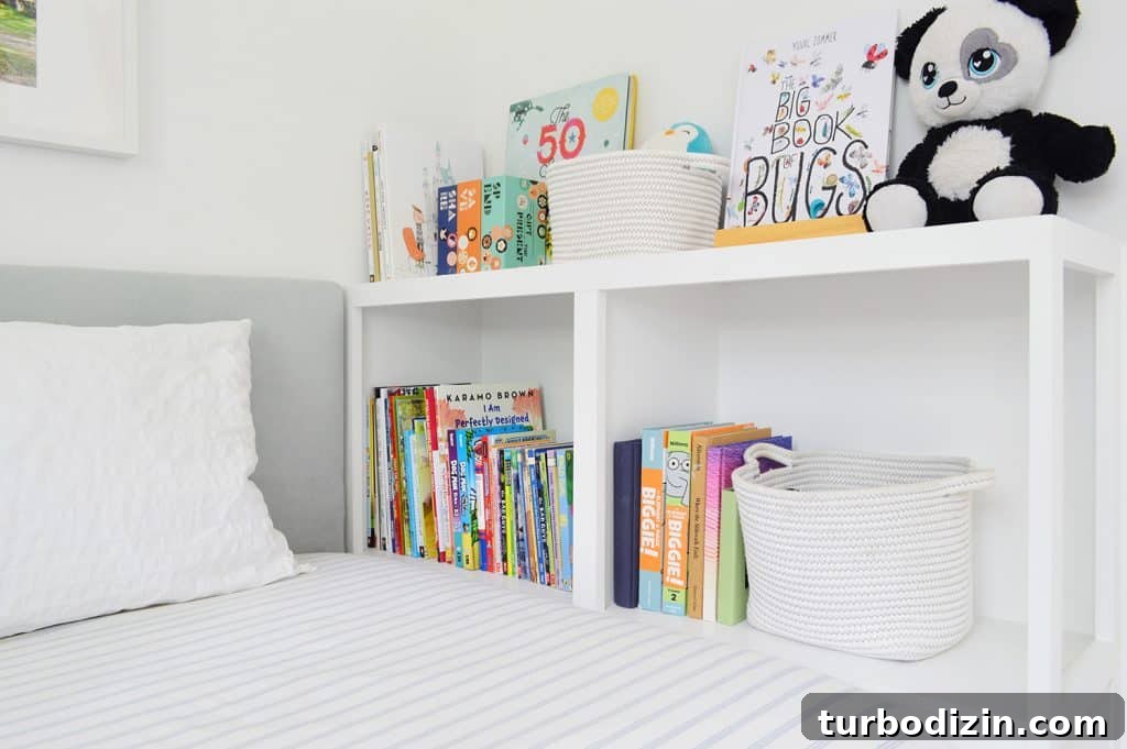 Build a Sturdy Bookshelf: Step-by-Step DIY Guide for Any Room 12 View of final bookcase built-in to the foot of boys custom daybed