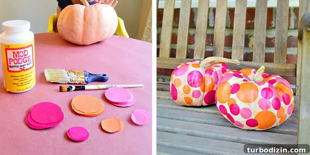 6 Creative Pumpkin Decorating Ideas Kids Will Love 6 Kid-Friendly Pumpkin Decorating With Mod Podge And Tissue Paper Dots