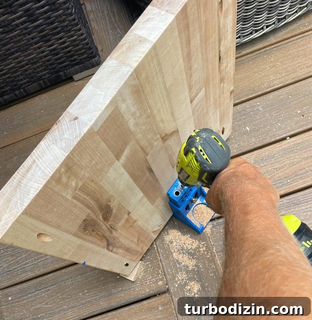 Build Stylish Modern Nightstands: DIY Step-by-Step Guide 10 Drilling Pocket Holes Into Nightstand Shelf Using Kreg Pocket Jig