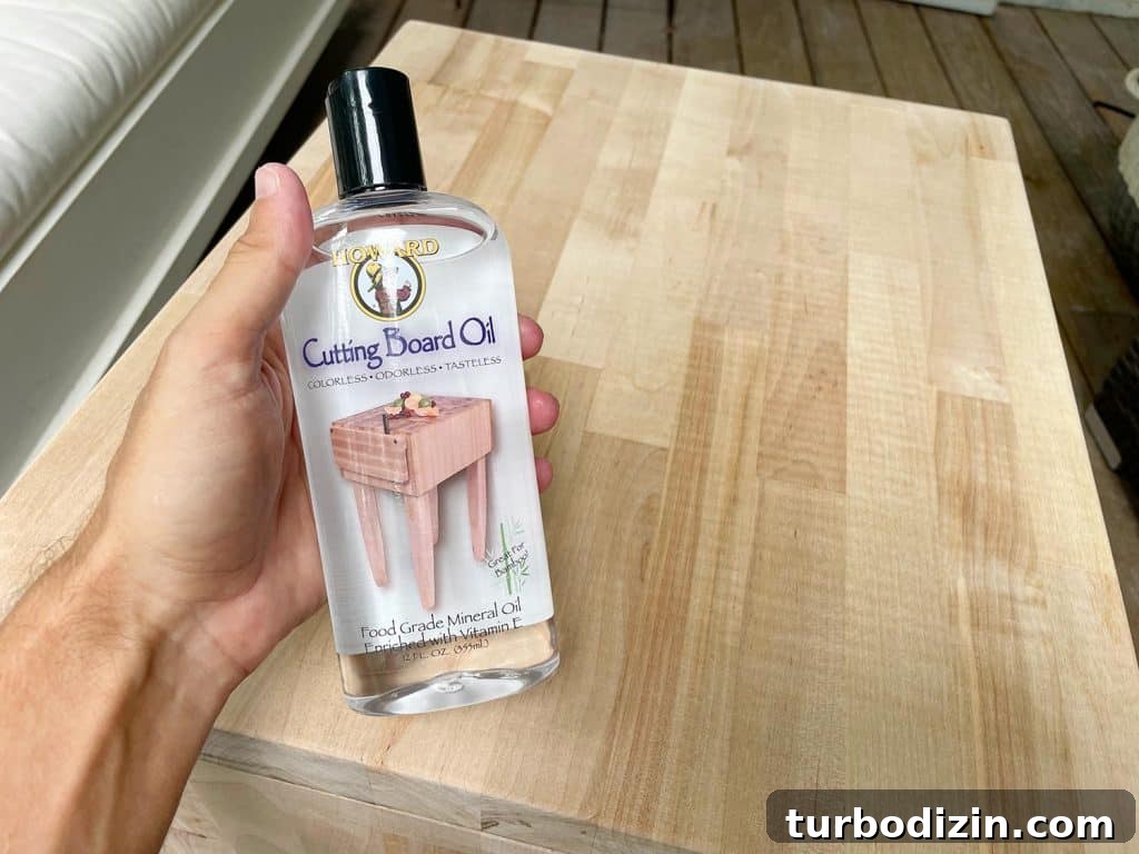 Build Stylish Modern Nightstands: DIY Step-by-Step Guide 12 Cutting Board Oil Bottle Before Applying To DIY Butcher Block Nightstands