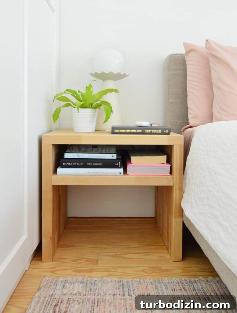 Build Stylish Modern Nightstands: DIY Step-by-Step Guide 13 Modern Butcher Block Wood DIY Nightstand With Plant And Books
