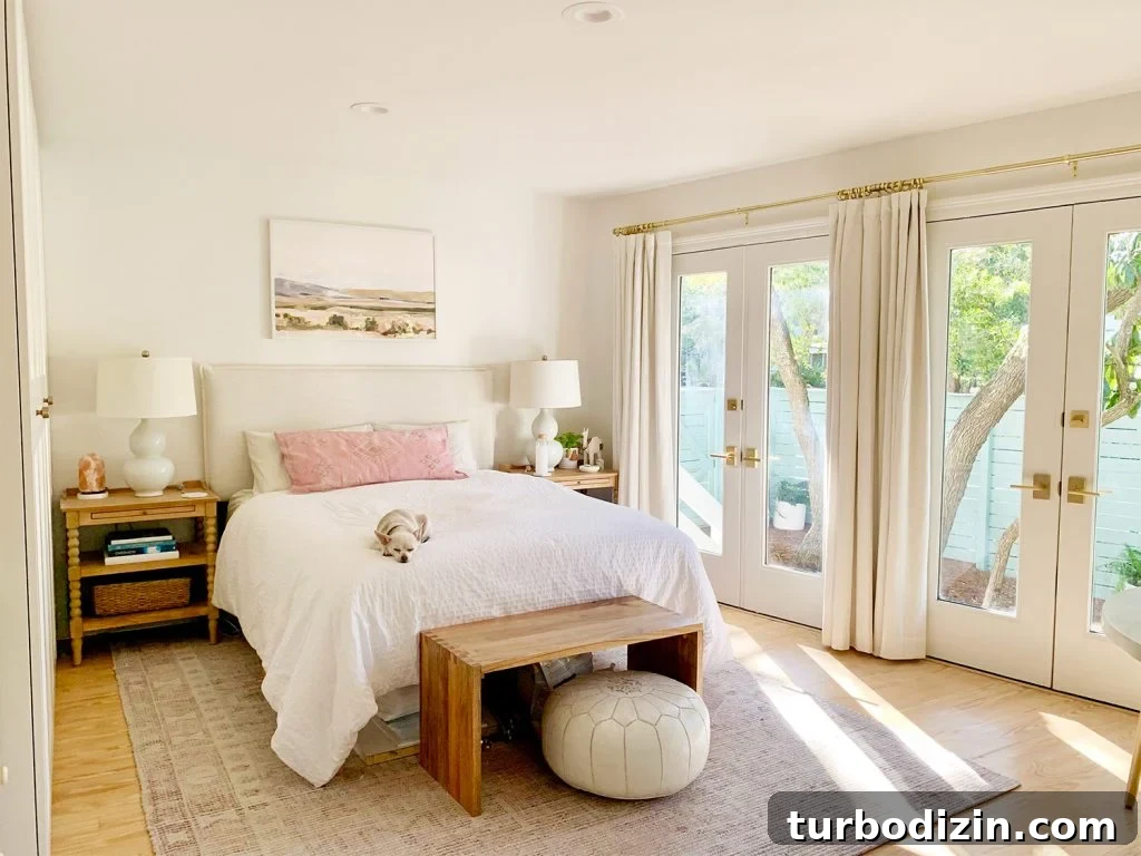 Fit a King Bed Into a Small Bedroom: Space-Saving Layouts & Tips 3 Bedroom with Queen Size Bed Next To Wall of Windows With Chihuahua sleeping on it