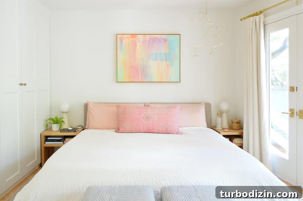Fit a King Bed Into a Small Bedroom: Space-Saving Layouts & Tips 12 Bright Modern Bedroom With Platform King Bed And Colorful Abstract Painting