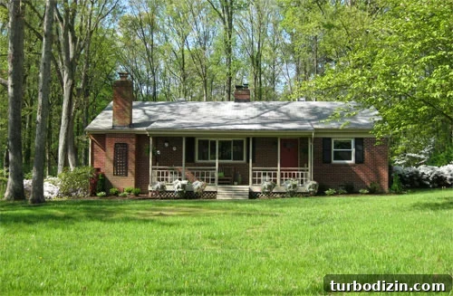 painted-propane-tank-front-of-house-camouflage-hide After photo of brick ranch with disguised utility boxes and propane tank and blooming flowers