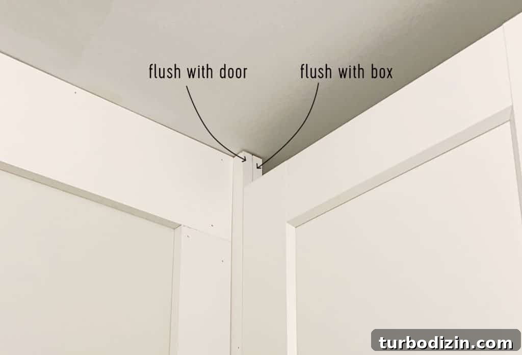 Transform IKEA Besta into Seamless Built-In Storage 7 Labeled Image of filler trim with one flush with door and other flush with box