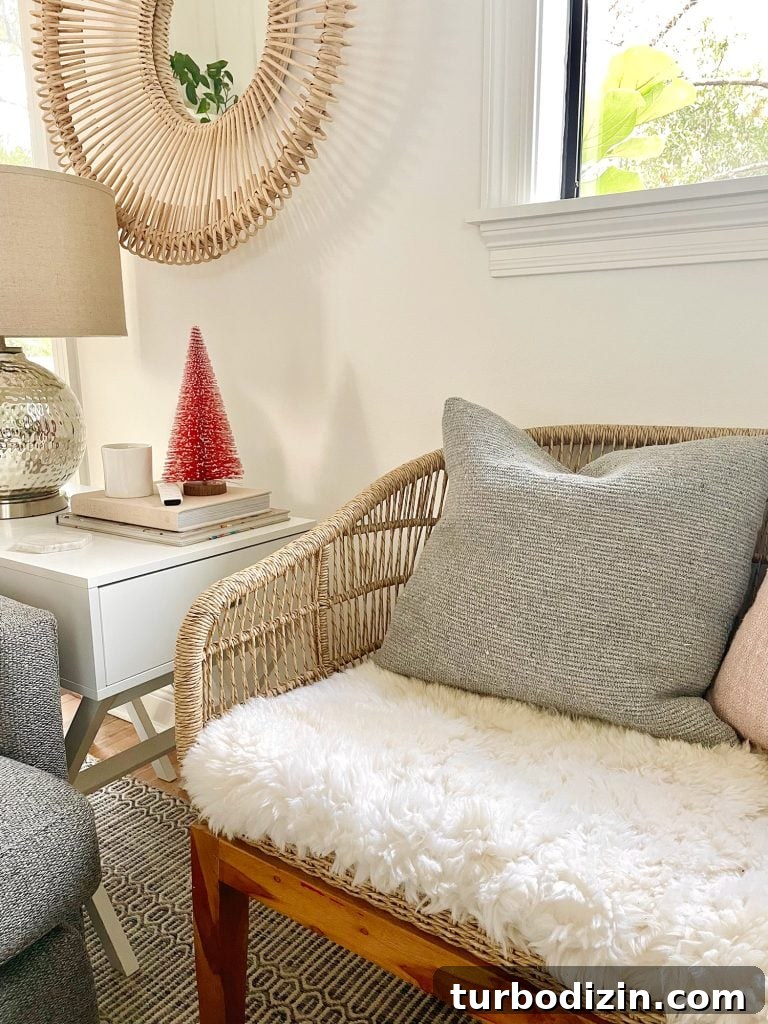 DIY Faux Sheepskin Seat Cushion: Step-by-Step Sewing Guide 7 Woven loveseat with DIY sheepskin upholstered seat