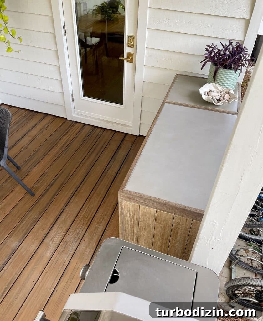 Overhead View Of West Elm Portside Outdoor Cabinet With Extra Counter Workspace