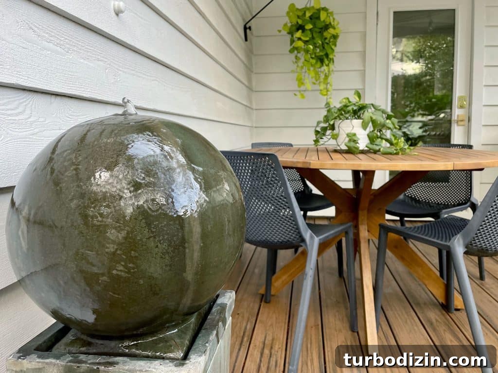 Close Up Of Outdoor Stone Ball Fountain
