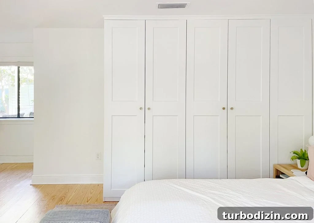 Make an Ikea PAX Wardrobe Look Like a Built-In Closet 6 Row Of Ikea Pax Wardrobes Before Additional Close Is Added