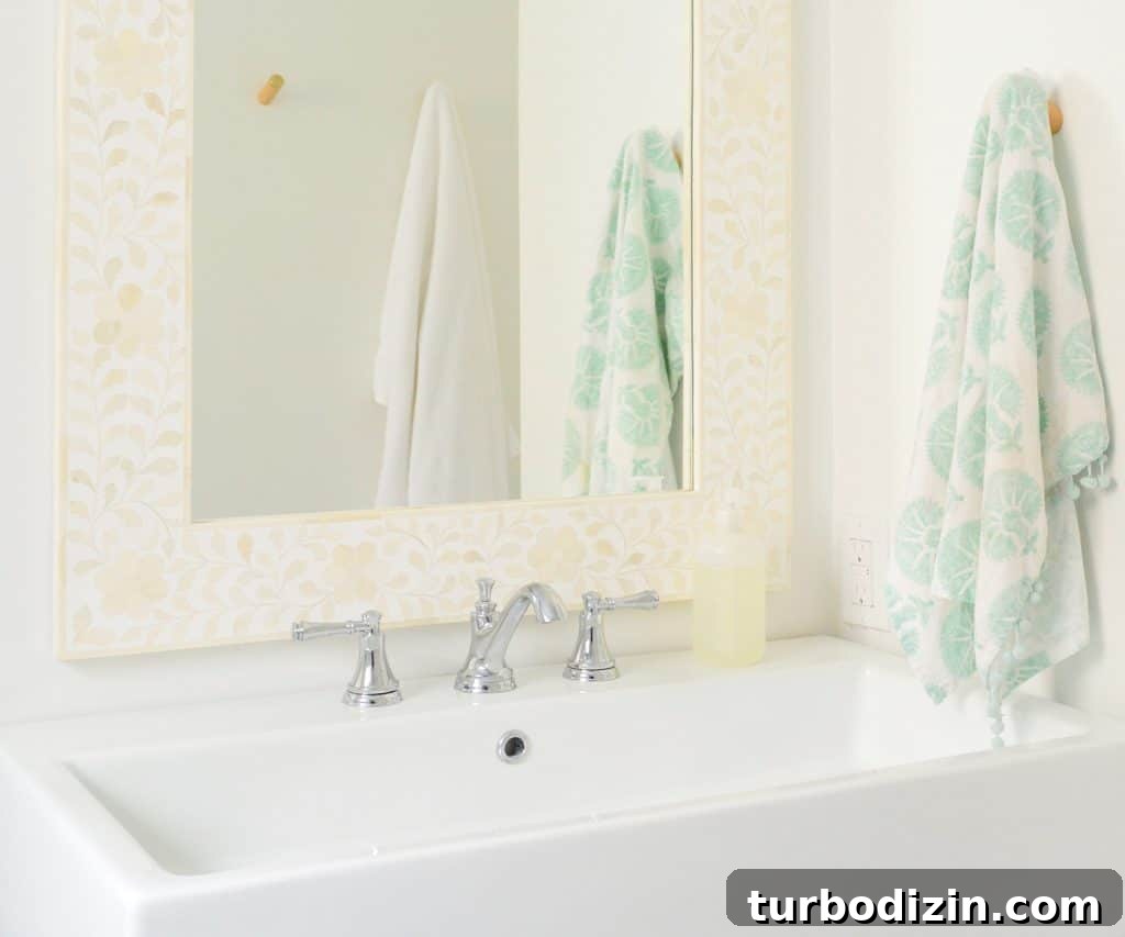 How Four People Share One Bathroom: Practical Tips That Work 6 Bright modern bathroom with large white sink and bone inlay mirror