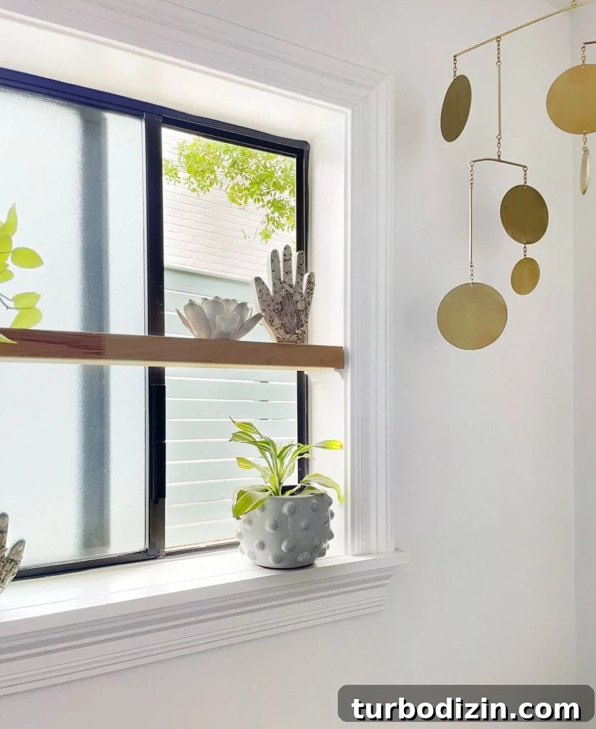 Floating Shelf In Bathroom With Window Open Behind It