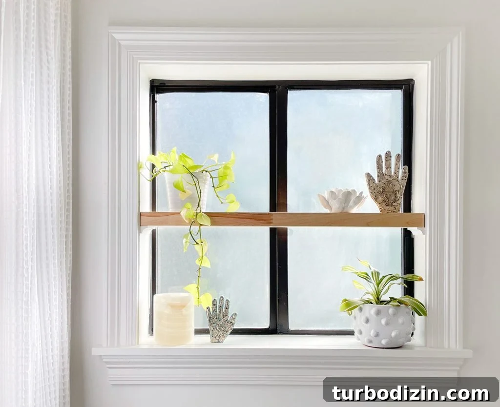 17 Creative DIY Shelf Ideas to Upgrade Any Room 18 Frosted Bathroom Window With Floating Wood Shelf In Sill