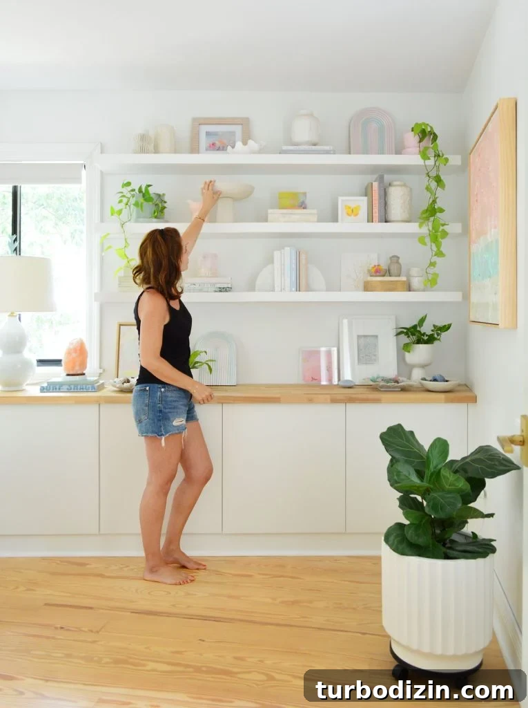 Sherry Reaching For Bowl On Ikea Lack Floating Shelf