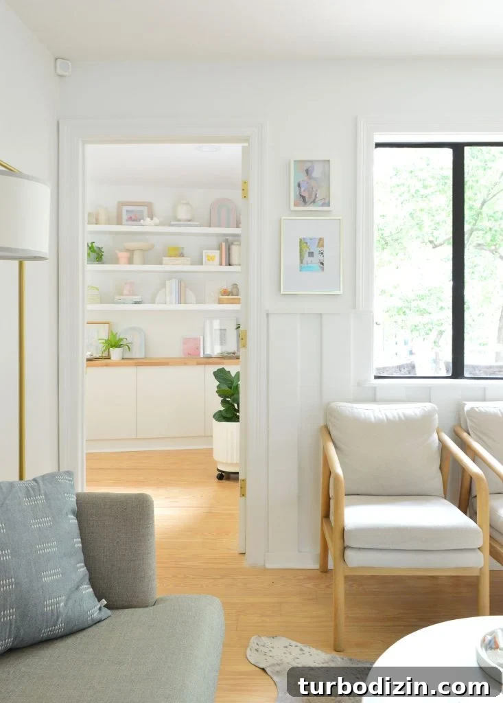 View Through Kitchen At Bedroom with Ikea Floating Shelf Decorative Vignette