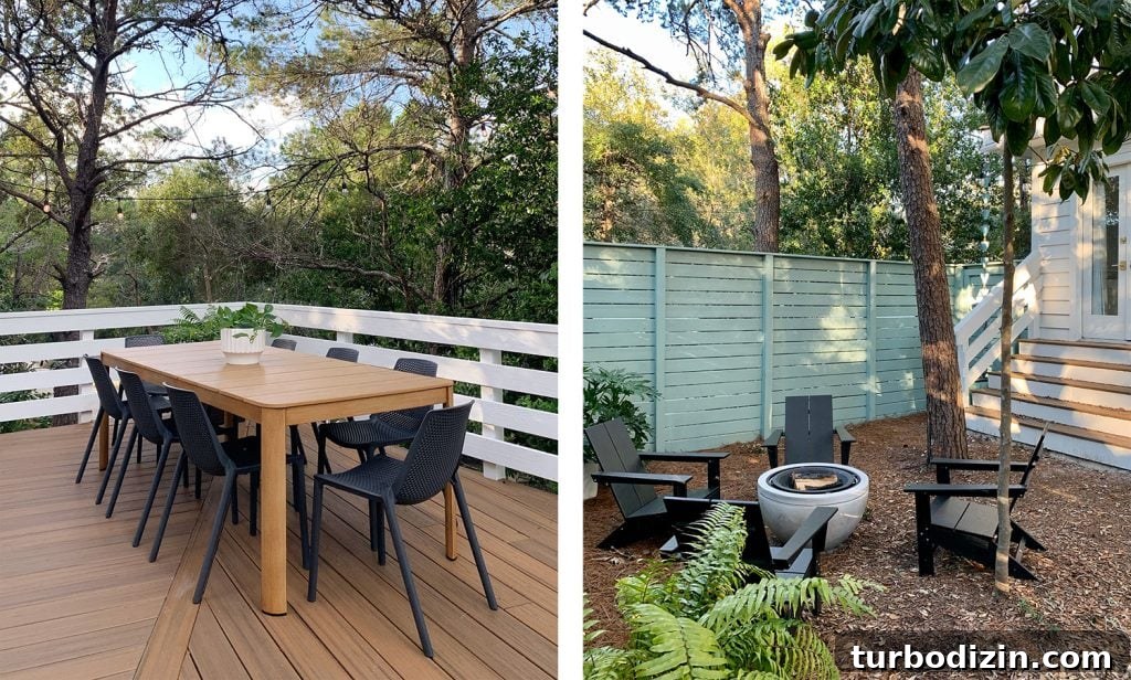 How We Transformed and Doubled Our Backyard Pool Area Space 7 Upper Deck Dining Table And Downstairs Fire Pit In Yard