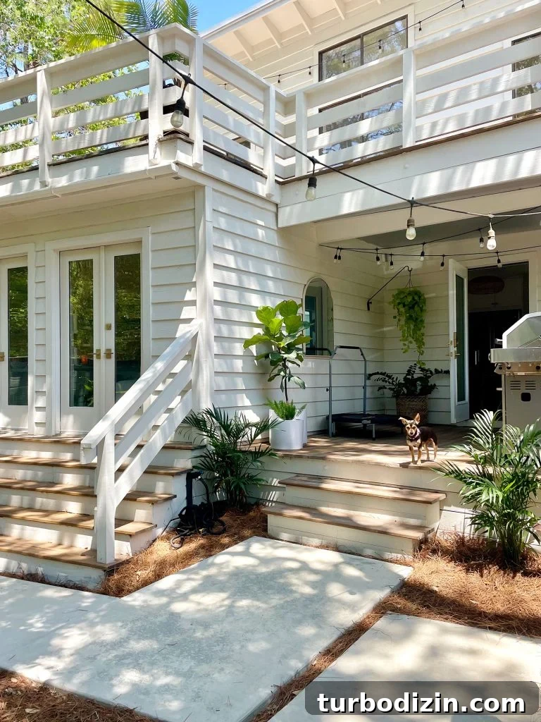 Kitchen Side Porch On White House With Concrete Poured Pavers