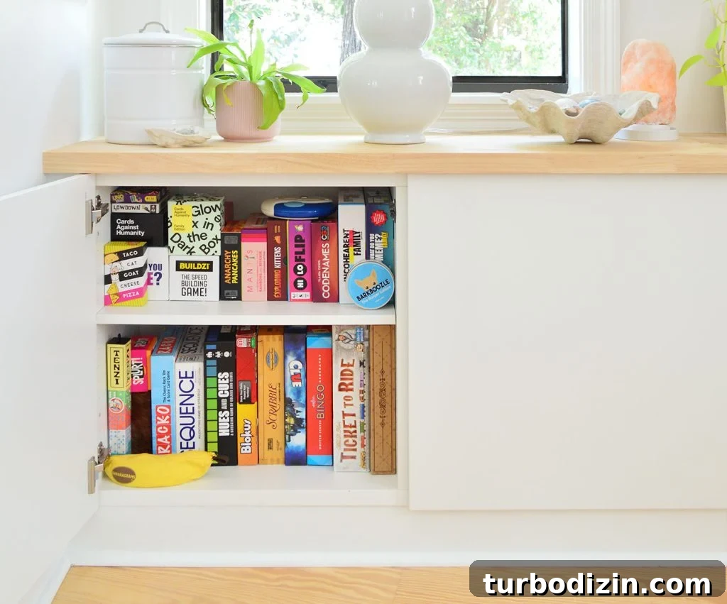 Top Family Board Games for Fun Nights With Kids 19 Ikea Besta Cabinet With Door Open Showing Family Board Game Storage