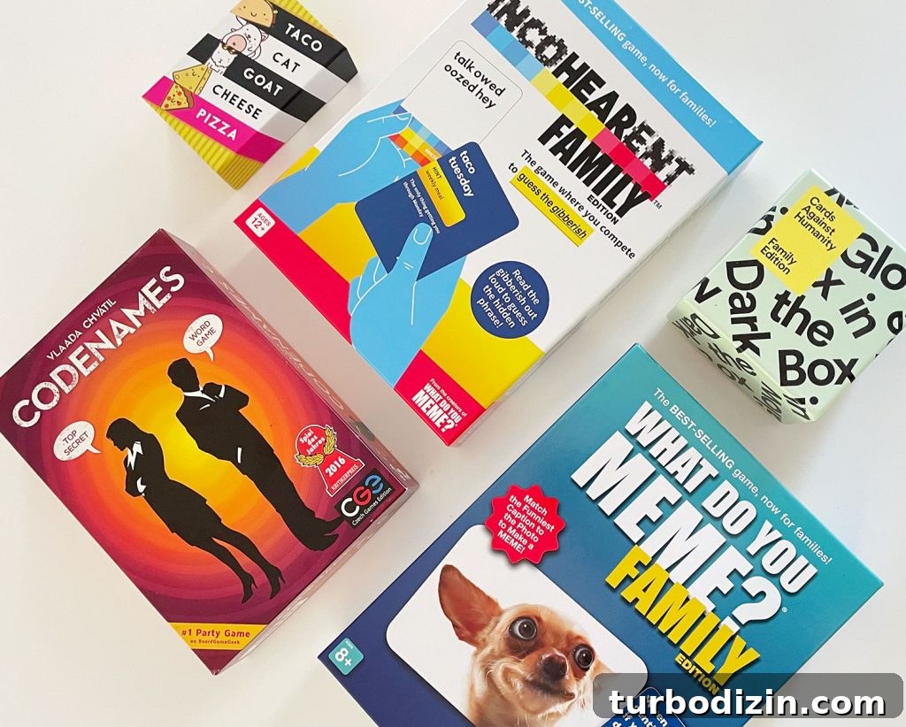 Top Family Board Games for Fun Nights With Kids 6 Best Party Board Games Codenames Taco Cat Goat Cheese Pizza Incohearant Family Cards Against Humanity Family What Do You Meme Family