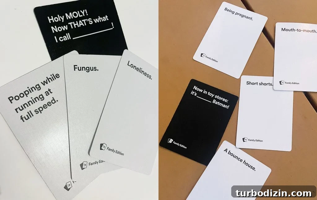Top Family Board Games for Fun Nights With Kids 7 Cards Against Humanity Family Edition Sample Cards