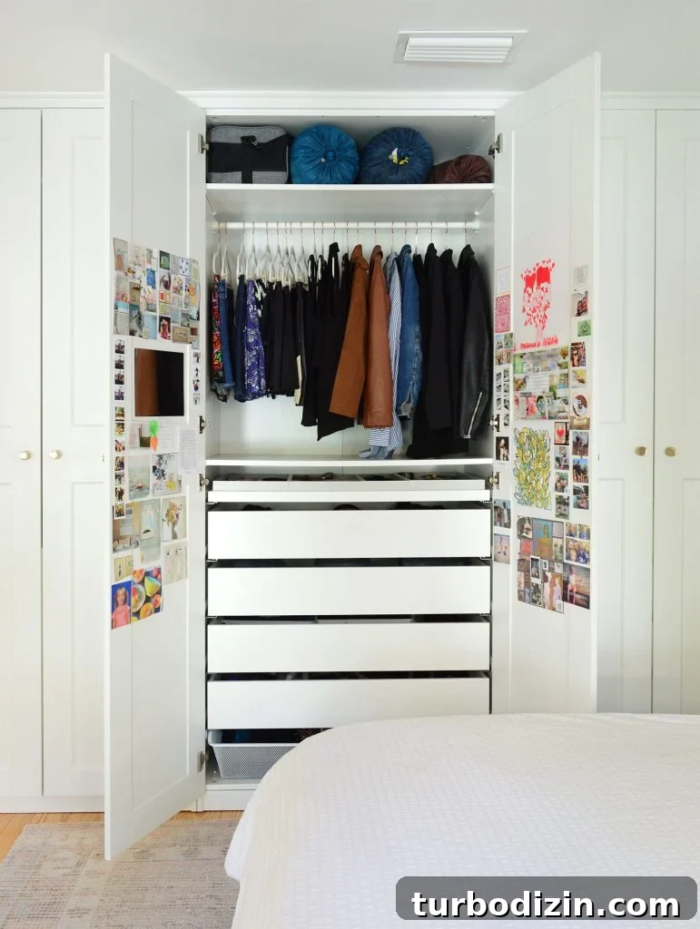 How We Optimized Our IKEA PAX Closet System for Storage 9 Open Ikea Pax Closet Wardrobe With Womens Clothing Hanging Bar