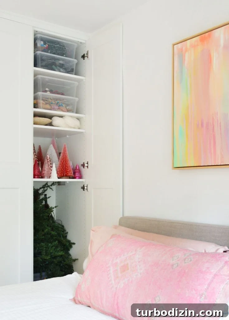 How We Optimized Our IKEA PAX Closet System for Storage 15 Ikea Pax Closet With Christmas Holiday Decor Inside