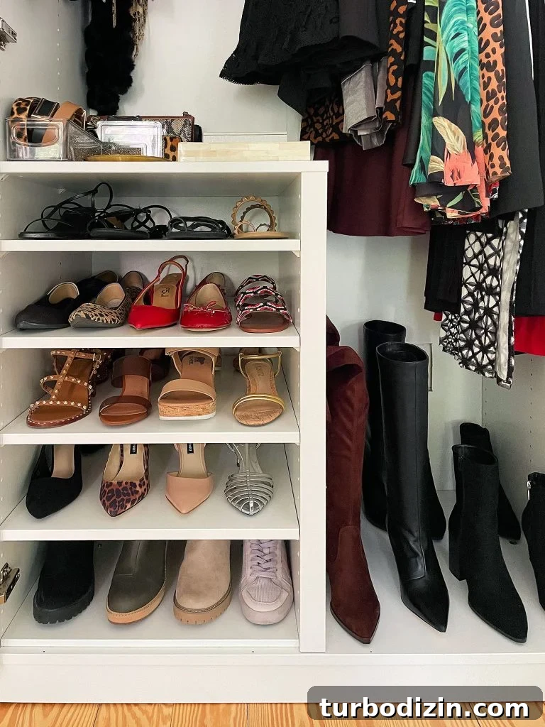How We Optimized Our IKEA PAX Closet System for Storage 6 Ikea Pax Wardrobe Closet Shelves With Shoes And Boots